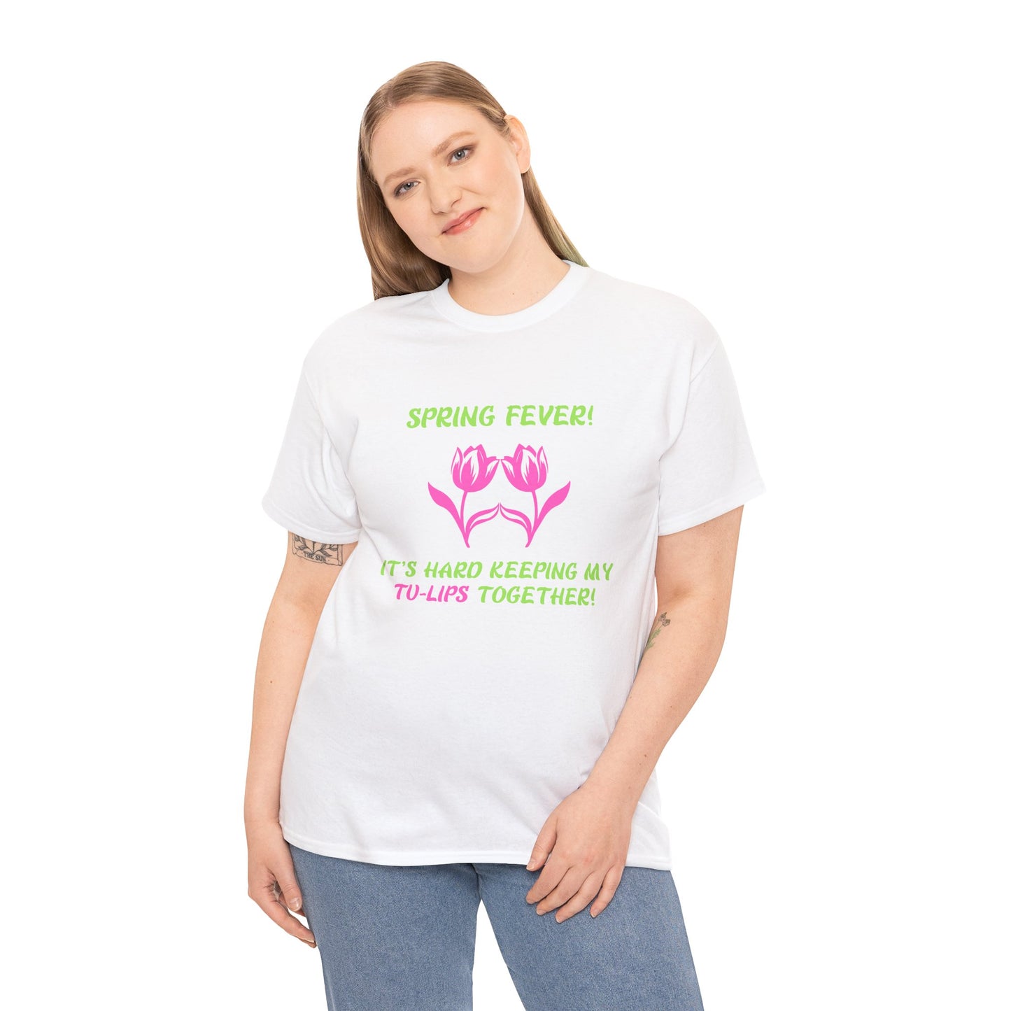 Spring Fever Hard Keeping My Tu-Lips Together Fun Tulip Graphic Shirt. Unique Humor T-Shirt, Cool Gift Idea, Trendy Casual Wear, Fun Apparel Tshirt