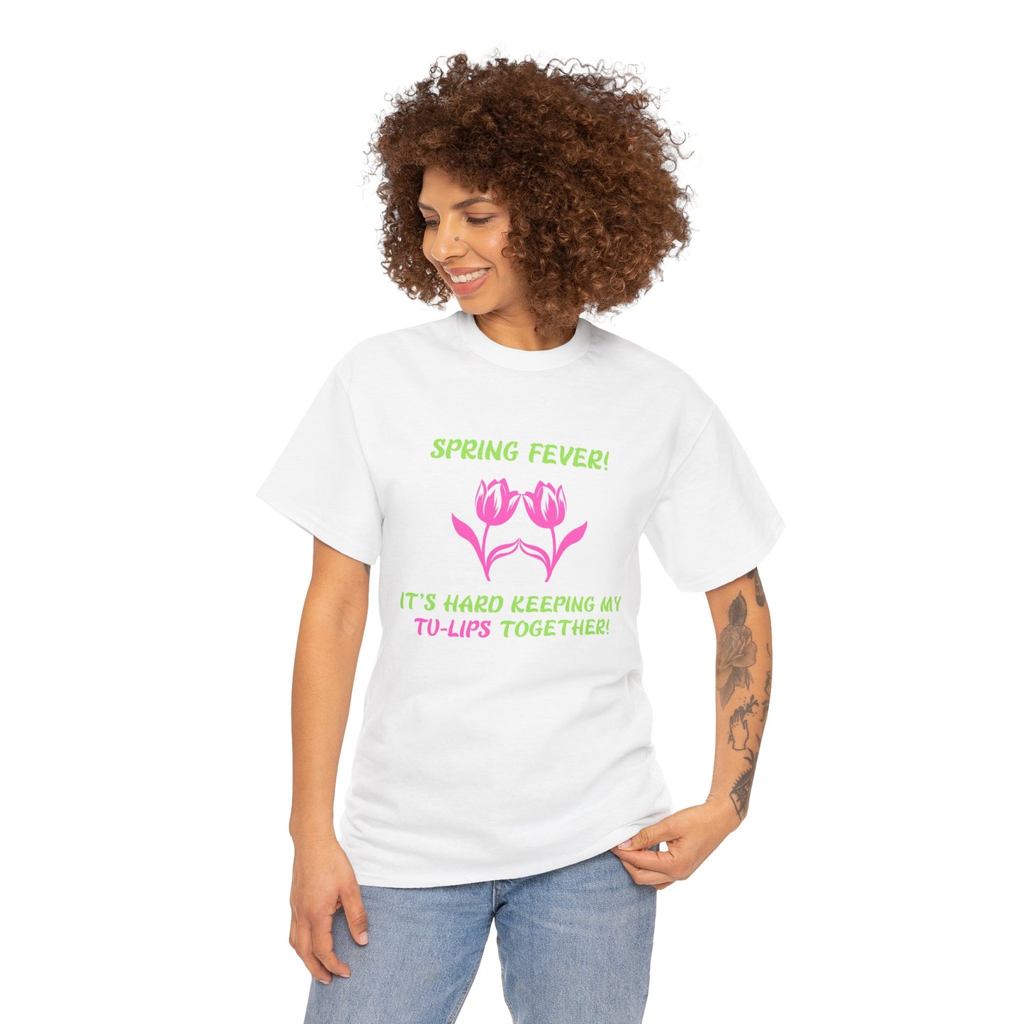 Spring Fever Hard Keeping My Tu-Lips Together Fun Tulip Graphic Shirt. Unique Humor T-Shirt, Cool Gift Idea, Trendy Casual Wear, Fun Apparel Tshirt