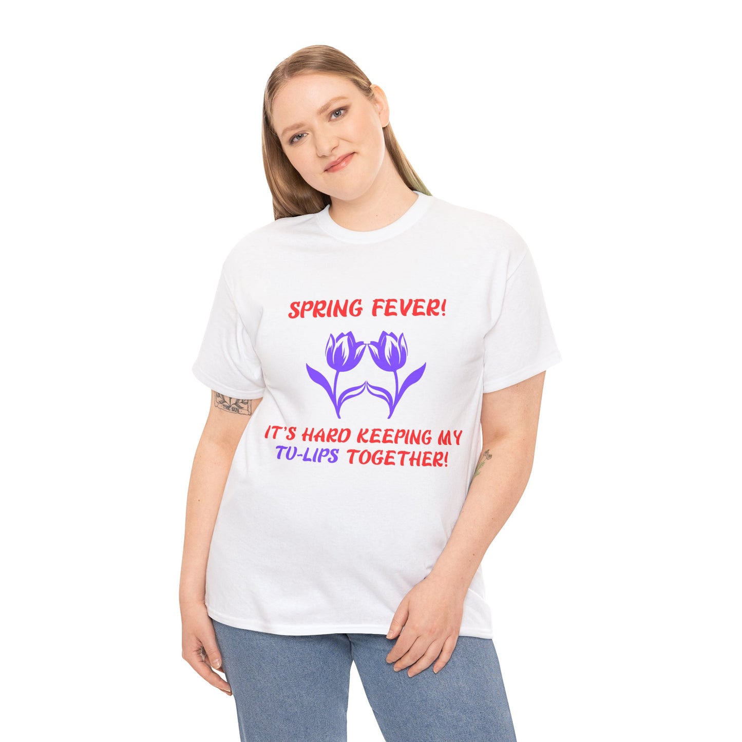 Spring Fever Unisex Heavy Cotton Tee - 'It's Hard Keeping My Tu-Lips Together!'