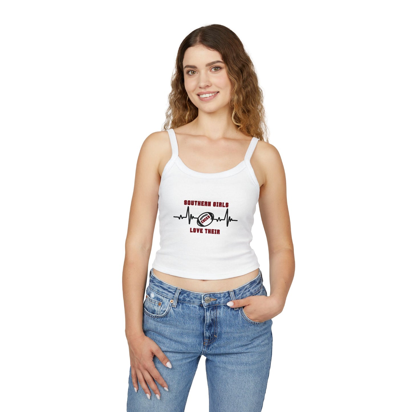 Southern Girls Love Their Football Tank Top - Women’s Spaghetti Strap Tee