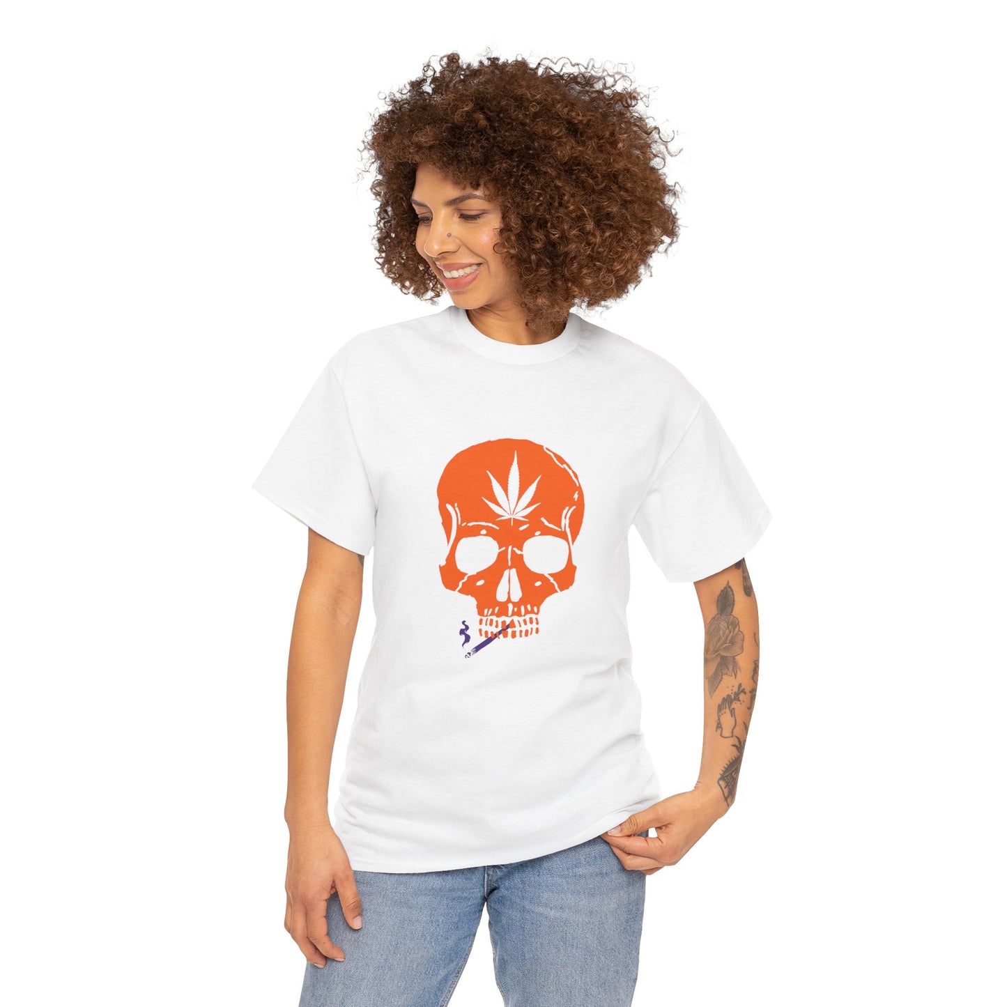 Unisex Heavy Cotton Tee - Edgy Skull Design with Cannabis Lea f Bold, Edgy, & Iconic – A Statement Piece from G-Spot G’s Tees!
