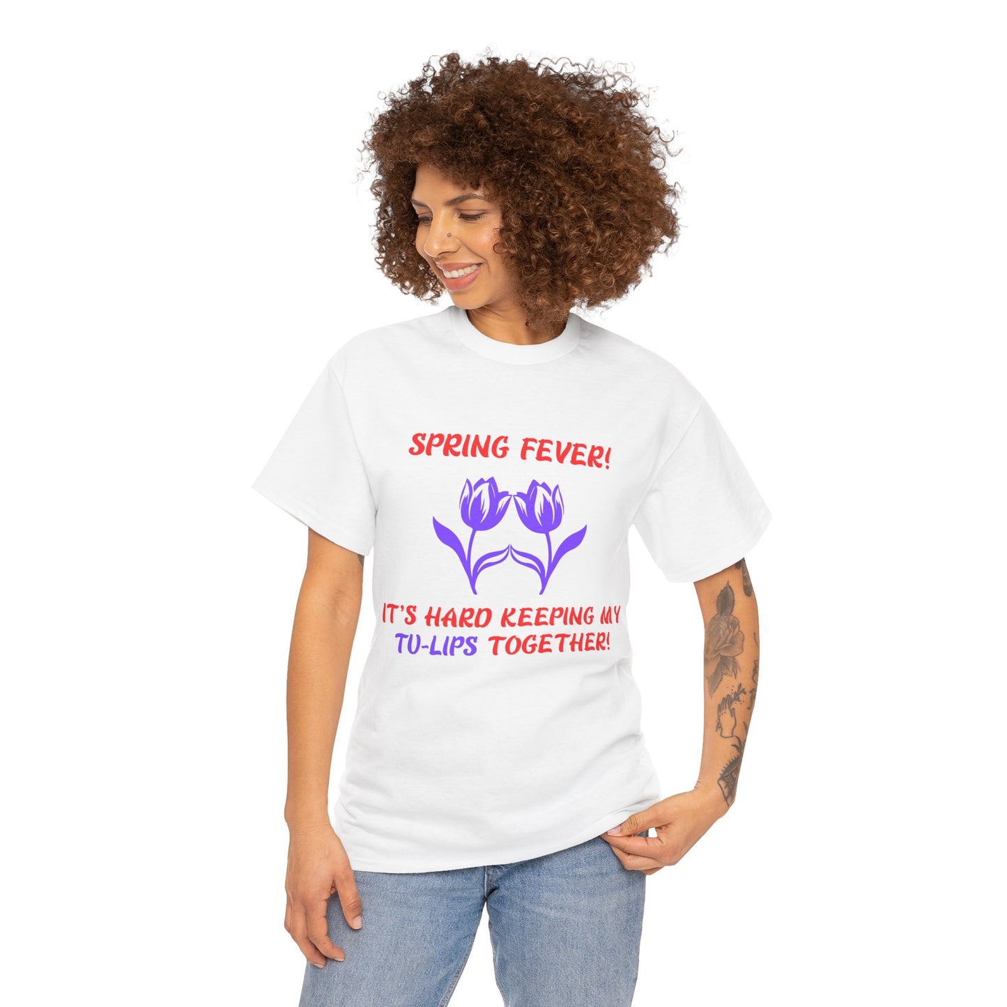 Spring Fever Unisex Heavy Cotton Tee - 'It's Hard Keeping My Tu-Lips Together!'